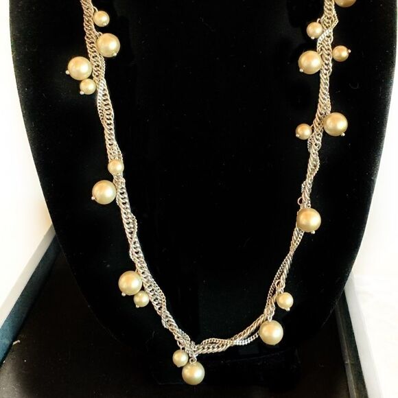 J Crew chain dangling pearl and double chain necklace-28” long - Picture 4 of 7